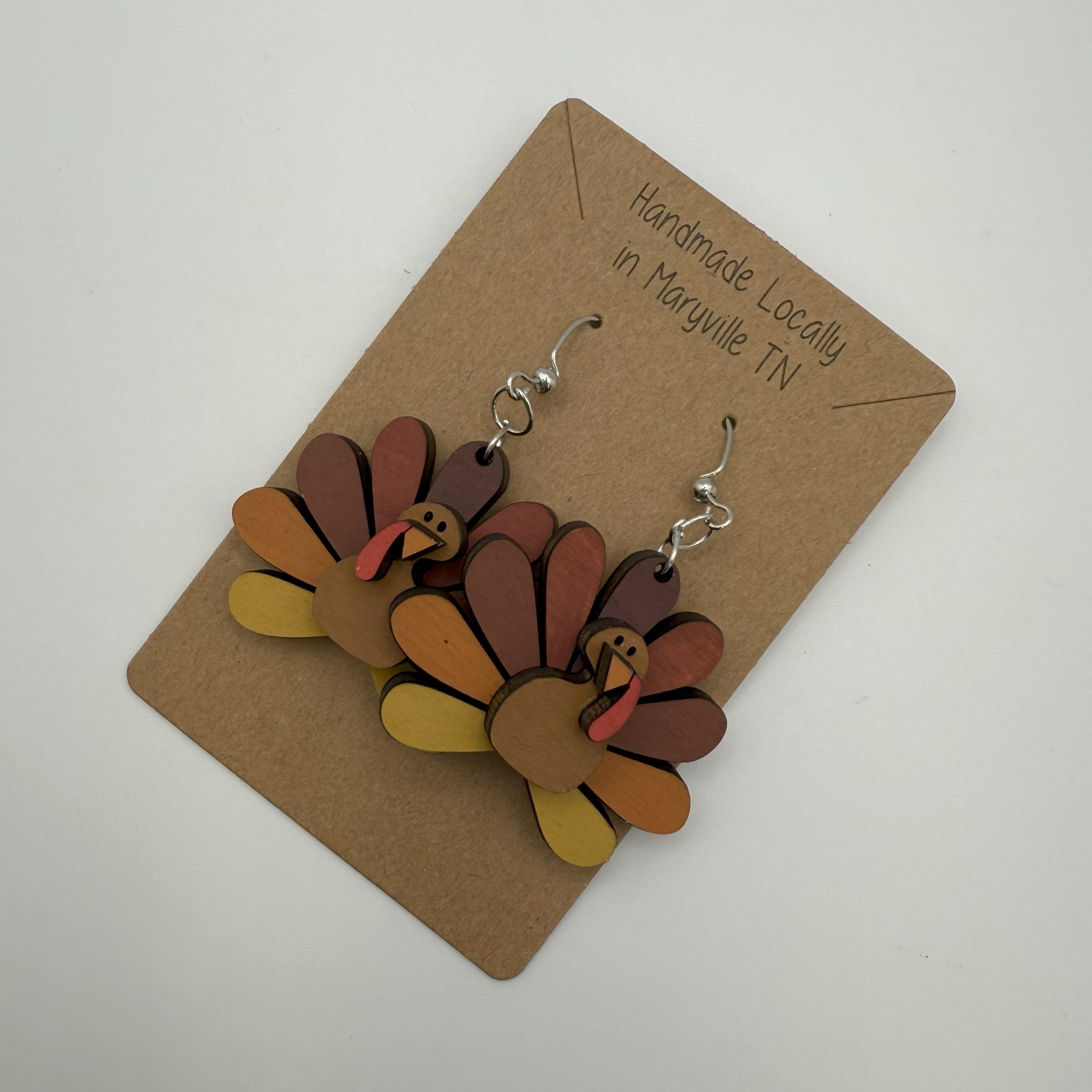 Wooden Turkey Earrings